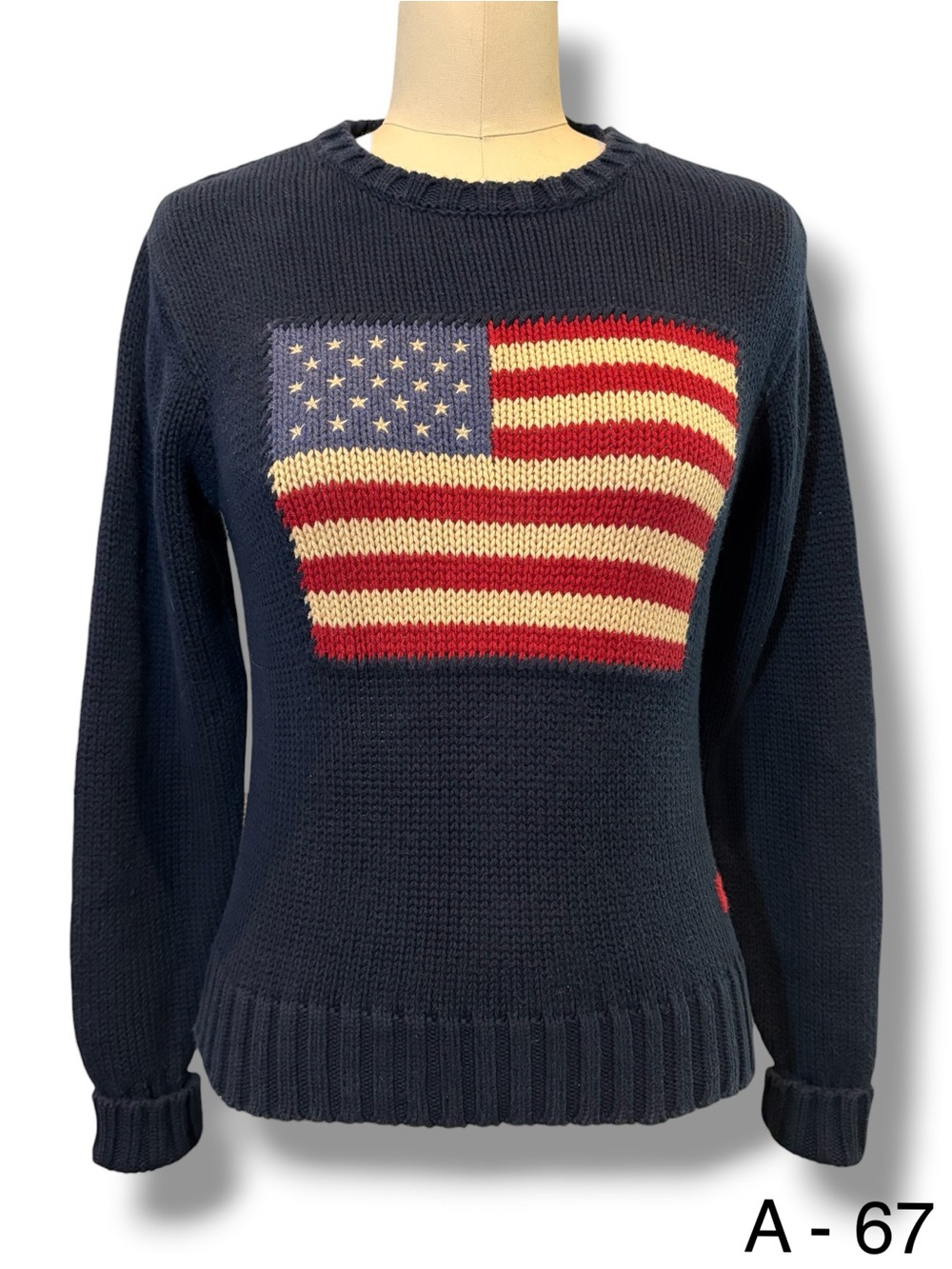 Vintage Polo by Ralph Lauren American Flag Sweater Black RL Inscribed Women’s S - Picture 2 of 10